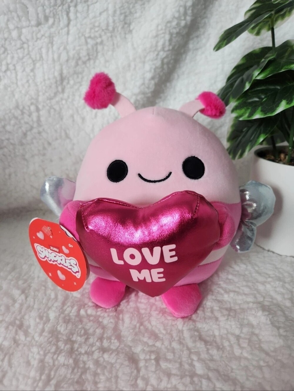 Snackles Pink Bug Plush Toy with Pink Hearth